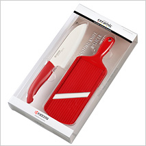 FK-140202RD Santoku Knife & Adjustable Mandoline Slicer Set (Red)