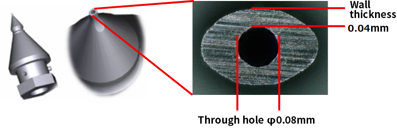 Mass production of suction nozzles with 0.08mm diameter through holes (1,000 pieces/lot)