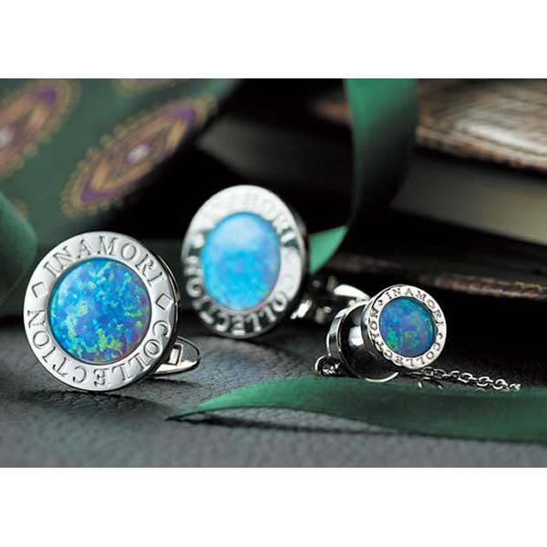 White Opal Personalized Cufflinks & Tie tack Set