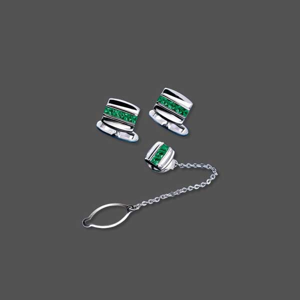 Emerald Cufflinks & Tie tack