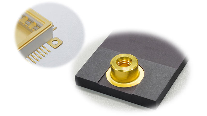 Screw-mounting options are also available in brazed metal flanges (left) and threaded metal fittings (right).