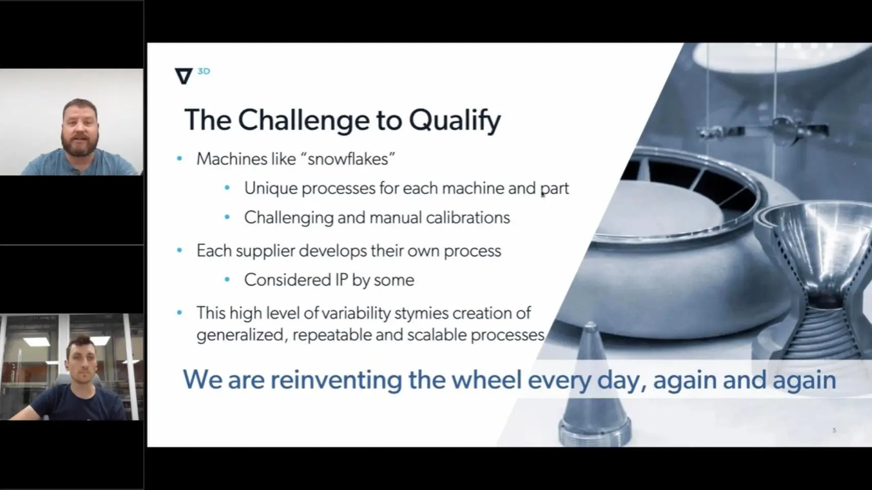 Gene speaking at a webinar with a colleague (March 2023, screenshot from Velo3D’s YouTube channel)